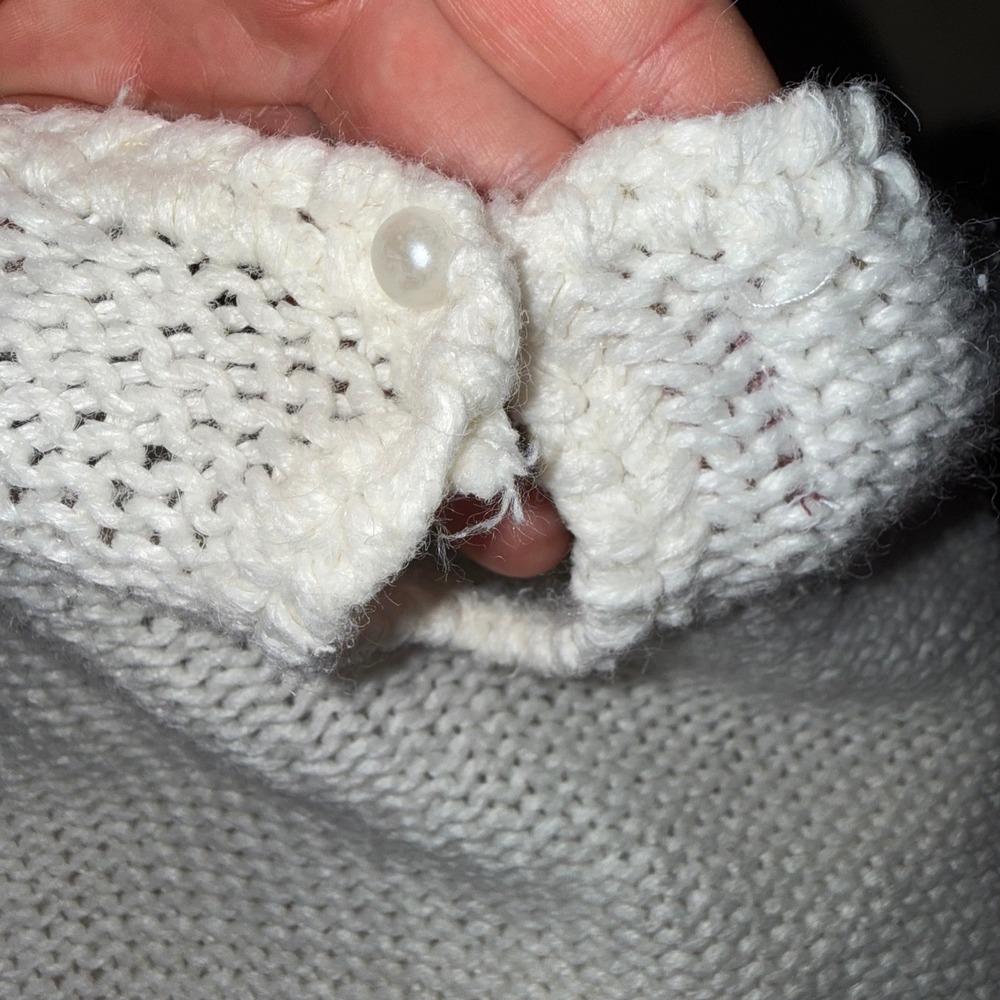 Vintage White Knit Puff Sleeve Knit Sweater Pearl Button Short Sleeve Size M - Picture 5 of 11